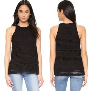 Vince Geo Crochet Lace Overlay Tank Top, Black - Size 0